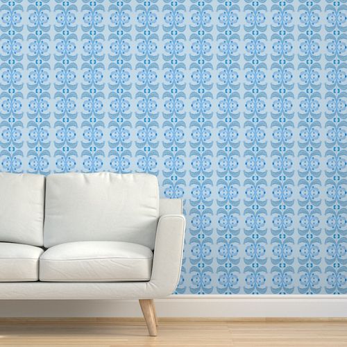 Fleur De Lily Stripe Blue Wallpaper